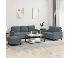 Sofa Sofos komplektas su pagalvėlėmis, 3 dalių, pilkas, aksomas