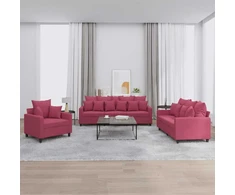 Sofa Sofos komplektas su pagalvėlėmis, 3 dalių, vyno, aksomas