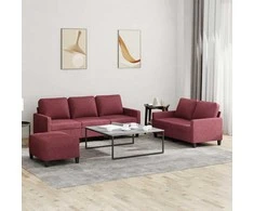 Sofa Sofos komplektas su pagalvėlėmis, 3 dalių, vyno, audinys