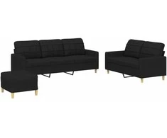 Sofa Sofos komplektas su pagalvėlėmis, 3 dalių, juodas, audinys