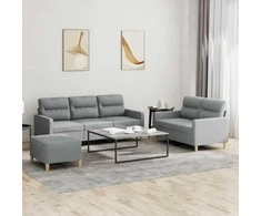 Sofa Sofos komplektas su pagalvėlėmis, 3 dalių, pilkas, audinys
