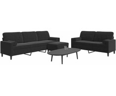 Sofa Sofos komplektas su pagalvėlėmis, 3 dalių, juodas, aksomas