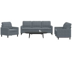 Sofa Sofos komplektas su pagalvėlėmis, 3 dalių, pilkas, aksomas
