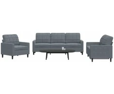 Sofa Sofos komplektas su pagalvėlėmis, 3 dalių, pilkas, aksomas