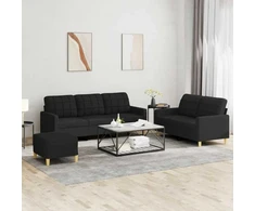 Sofa Sofos komplektas su pagalvėlėmis, 3 dalių, juodas, audinys