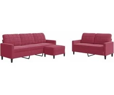 Sofa Sofos komplektas su pagalvėlėmis, 3 dalių, vyno, aksomas