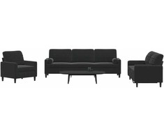 Sofa Sofos komplektas su pagalvėlėmis, 3 dalių, juodas, aksomas