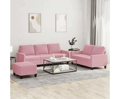 Sofa Sofos komplektas su pagalvėlėmis, 3 dalių, rožinis, aksomas