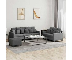 Sofa Sofos komplektas su pagalvėlėmis, 3 dalių, pilkas, audinys