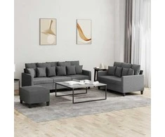 Sofa Sofos komplektas su pagalvėlėmis, 3 dalių, pilkas, audinys