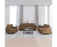 Sofa Sofos komplektas su pagalvėlėmis, 3 dalių, rudas, audinys