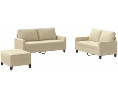 Sofa Sofos komplektas su pagalvėlėmis, 3 dalių, kreminis, audinys