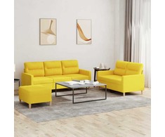 Sofa Sofos komplektas su pagalvėlėmis, 3 dalių, geltonas, audinys