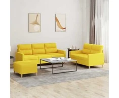 Sofa Sofos komplektas su pagalvėlėmis, 3 dalių, geltonas, audinys