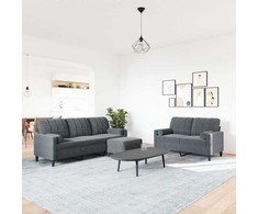 Sofa Sofos komplektas su pagalvėlėmis, 3 dalių, pilkas, aksomas