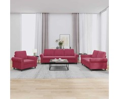 Sofa Sofos komplektas su pagalvėlėmis, 3 dalių, vyno, aksomas
