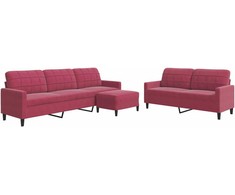 Sofa Sofos komplektas su pagalvėlėmis, 3 dalių, vyno, aksomas