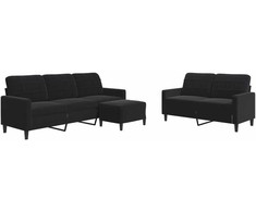 Sofa Sofos komplektas su pagalvėlėmis, 3 dalių, juodas, aksomas