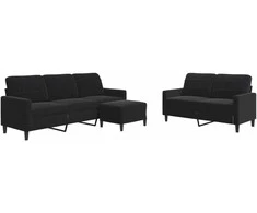 Sofa Sofos komplektas su pagalvėlėmis, 3 dalių, juodas, aksomas
