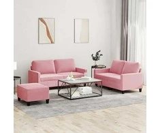Sofa Sofos komplektas su pagalvėlėmis, 3 dalių, rožinis, aksomas