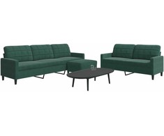 Sofa Sofos komplektas su pagalvėlėmis, 3 dalių, žalias, aksomas