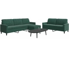 Sofa Sofos komplektas su pagalvėlėmis, 3 dalių, žalias, aksomas