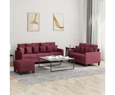 Sofa Sofos komplektas su pagalvėlėmis, 3 dalių, vyno, audinys
