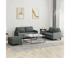 Sofa Sofos komplektas su pagalvėlėmis, 3 dalių, pilkas, audinys
