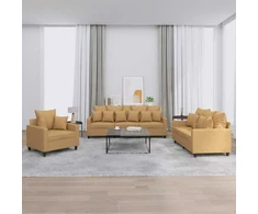Sofa Sofos komplektas su pagalvėlėmis, 3 dalių, rudas, aksomas