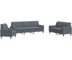 Sofa Sofos komplektas su pagalvėlėmis, 3 dalių, pilkas, aksomas