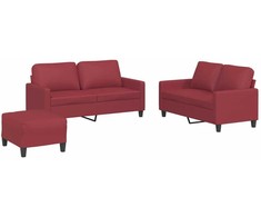 Sofa Sofos komplektas su pagalvėlėmis, 3 dalių, vyno, dirbtinė oda