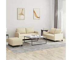 Sofa Sofos komplektas su pagalvėlėmis, 3 dalių, kreminis, audinys