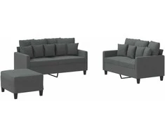 Sofa Sofos komplektas su pagalvėlėmis, 3 dalių, pilkas, audinys