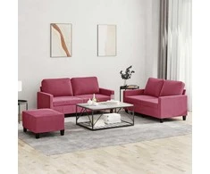 Sofa Sofos komplektas su pagalvėlėmis, 3 dalių, vyno, aksomas
