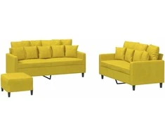 Sofa Sofos komplektas su pagalvėlėmis, 3 dalių, geltonas, aksomas