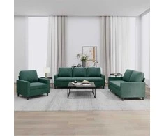 Sofa Sofos komplektas su pagalvėlėmis, 3 dalių, žalias, aksomas