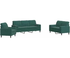 Sofa Sofos komplektas su pagalvėlėmis, 3 dalių, žalias, aksomas
