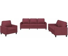 Sofa Sofos komplektas su pagalvėlėmis, 3 dalių, vyno, audinys