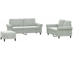 Sofa Sofos komplektas su pagalvėlėmis, 3 dalių, pilkas, aksomas