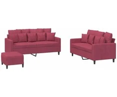 Sofa Sofos komplektas su pagalvėlėmis, 3 dalių, vyno, aksomas