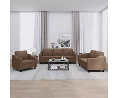 Sofa Sofos komplektas su pagalvėlėmis, 3 dalių, rudas, audinys