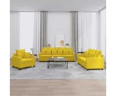 Sofa Sofos komplektas su pagalvėlėmis, 3 dalių, geltonas, aksomas
