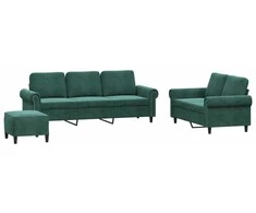 Sofa Sofos komplektas su pagalvėlėmis, 3 dalių, žalias, aksomas
