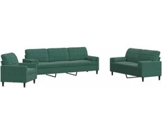 Sofa Sofos komplektas su pagalvėlėmis, 3 dalių, žalias, aksomas