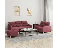 Sofa Sofos komplektas su pagalvėlėmis, 3 dalių, vyno, audinys