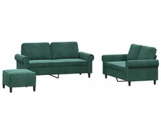 Sofa Sofos komplektas su pagalvėlėmis, 3 dalių, žalias, aksomas