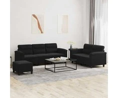 Sofa Sofos komplektas su pagalvėlėmis, 3 dalių, juodas, audinys