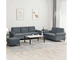 Sofa Sofos komplektas su pagalvėlėmis, 3 dalių, pilkas, aksomas