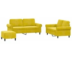 Sofa Sofos komplektas su pagalvėlėmis, 3 dalių, geltonas, aksomas