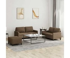 Sofa Sofos komplektas su pagalvėlėmis, 3 dalių, rudas, audinys